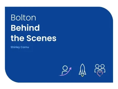 Quadrato blu con il testo "Dietro le quinte